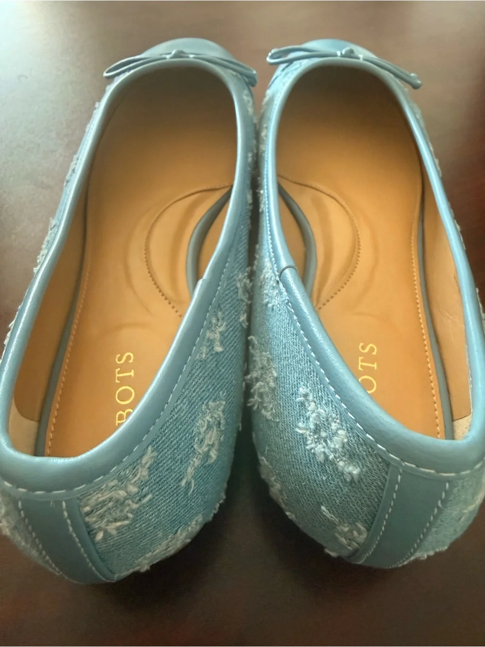 Talbots Sky Blue Denim Ballet Flats with Bow Trim